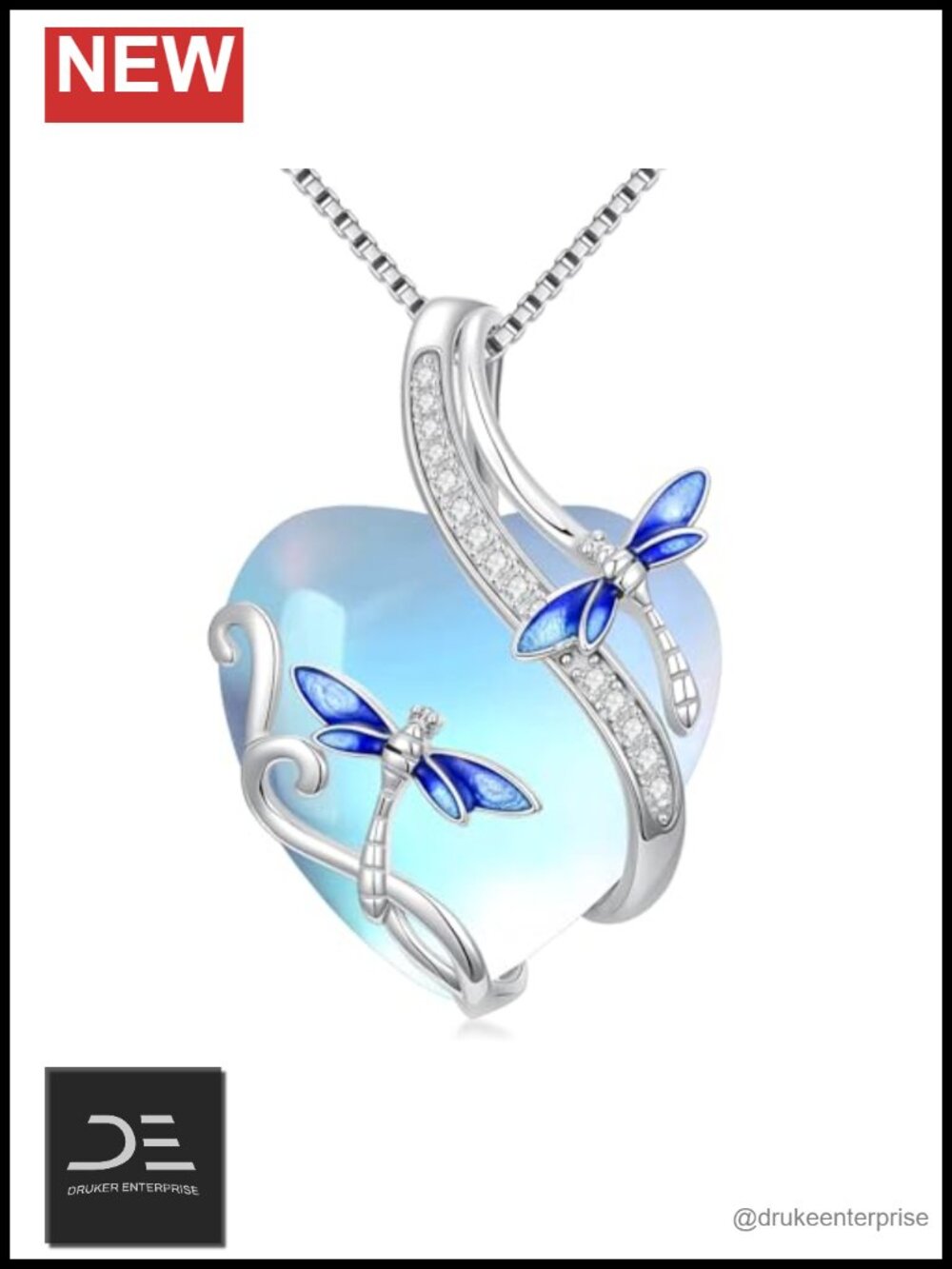 Sterling Silver Dragonfly Necklace Moonstone Pendant Jewelry Gift for Women